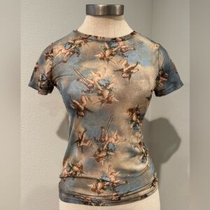 Sheer Y2K Print Short Sleeve Women's Tee